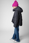 June Children’s Puffer Jacket - Children’s black puffer jacket with removable hood