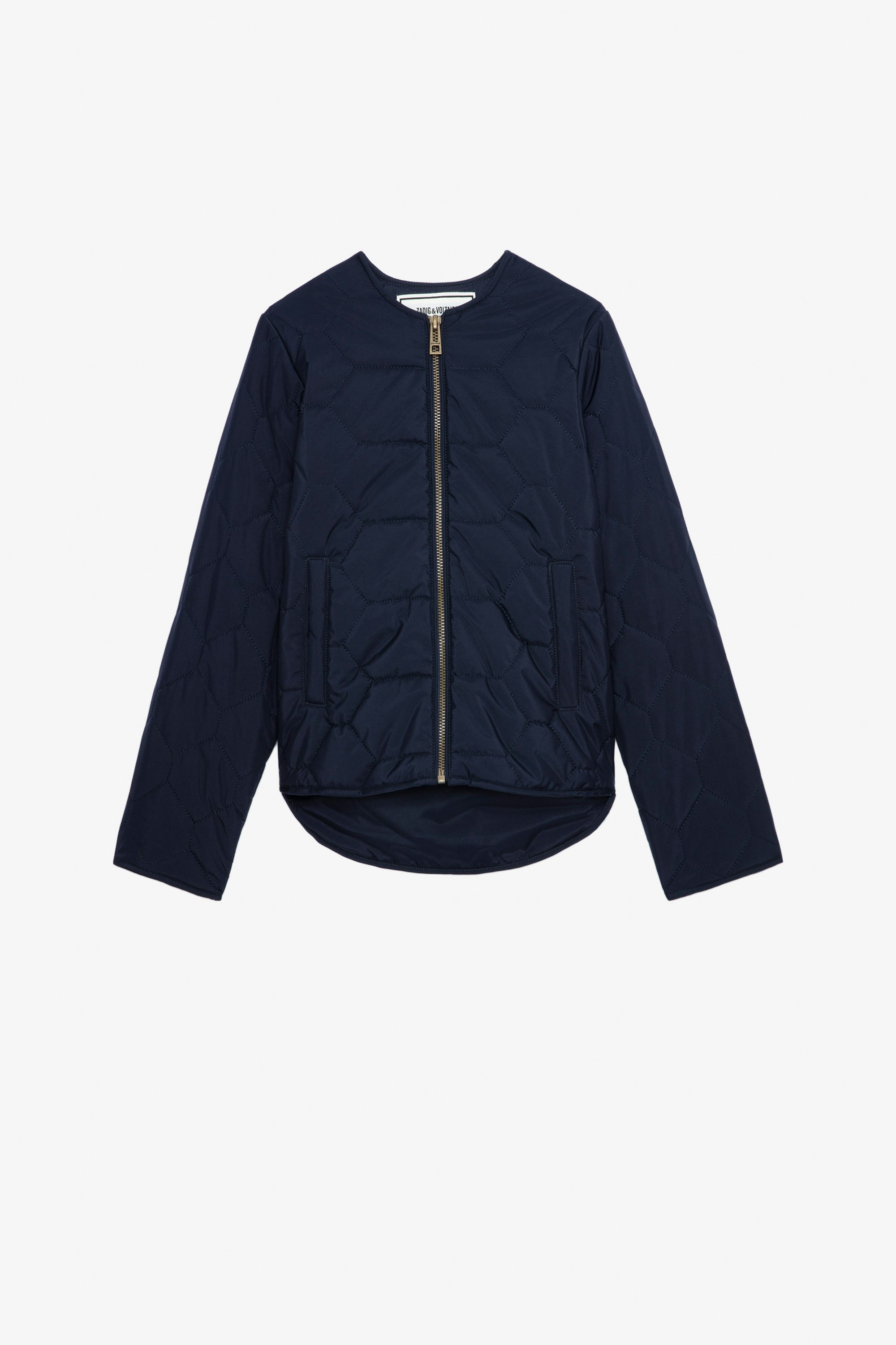 Girls’ Clide Jacket - Girls’ navy blue quilted recycled polyester jacket with “Bonheur” embroidery and wings.