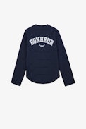Girls’ Clide Jacket - Girls’ navy blue quilted recycled polyester jacket with “Bonheur” embroidery and wings.