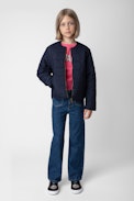 Girls’ Clide Jacket - Girls’ navy blue quilted recycled polyester jacket with “Bonheur” embroidery and wings.
