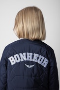 Girls’ Clide Jacket - Girls’ navy blue quilted recycled polyester jacket with “Bonheur” embroidery and wings.