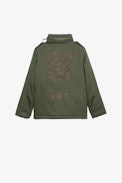 Kayaka Girls’ Parka - Girls’ khaki water-repellent cotton parka with diamanté motif on the back.