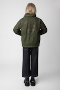 Kayaka Girls’ Parka - Girls’ khaki water-repellent cotton parka with diamanté motif on the back.