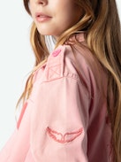 Veste Kid Fille - Veste militaire en sergé de coton rose orné de poches et d'une broderie Skull au dos et sur manche.