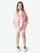 Veste Kid Fille - Veste militaire en sergé de coton rose orné de poches et d'une broderie Skull au dos et sur manche.