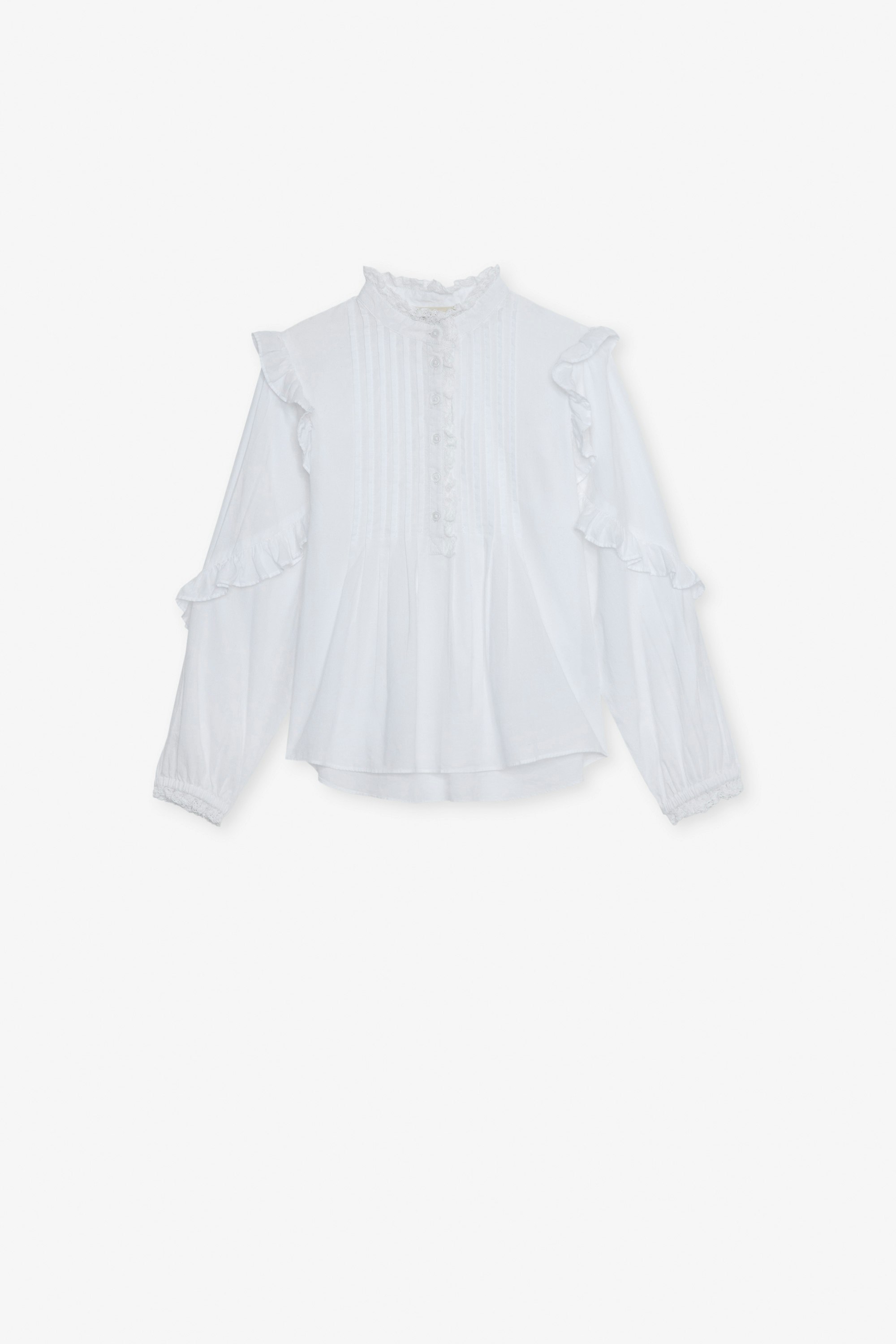 Bluse Timmy für Mädchen - Bluse aus weißem Baumwoll-Voile mit Rüschen für Mädchen.