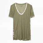 Tino Foil T-Shirt - Women’s khaki T-shirt with metallic detailing