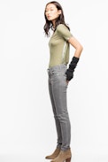 Tino Foil T-Shirt - Women’s khaki T-shirt with metallic detailing