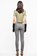 Tino Foil T-Shirt - Women’s khaki T-shirt with metallic detailing