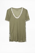 Tino Foil T-Shirt - Women’s khaki T-shirt with metallic detailing