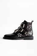 Bottines Laureen Buckle Studs - Bottines noires femme en cuir.