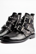 Bottines Laureen Buckle Studs - Bottines noires femme en cuir.