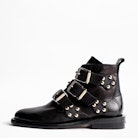 Bottines Laureen Buckle Studs - Bottines noires femme en cuir.
