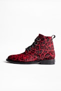 Stiefeletten Laureen Leo - Damen-Schnürstiefeletten aus Leder und mit Leopardendruck.
