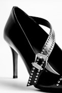 Discover Studs Pumps - Women’s black leather pumps.