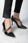 Discover Studs Pumps - Women’s black leather pumps.