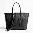 Mick Initials Bag - Women’s black leather tote.