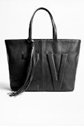 Mick Initials Bag - Women’s black leather tote.