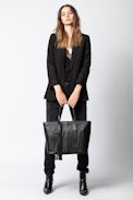 Mick Initials Bag - Women’s black leather tote.