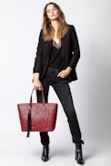 Mick Initials Leo Bag - Women's tote in leopard print leather.
