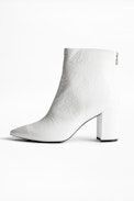 Glimmer Vernis Ankle Boots - Women’s heeled ankle boots in white patent leather.