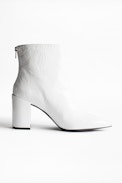 Glimmer Vernis Ankle Boots - Women’s heeled ankle boots in white patent leather.