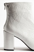 Glimmer Vernis Ankle Boots - Women’s heeled ankle boots in white patent leather.