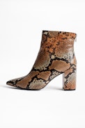 Glimmer Wild Ankle Boots - Women’s heeled ankle boots in snake print leather.