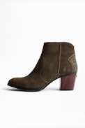 Bottines Molly Suede - Bottines à talons kaki femme en cuir suédé.