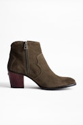 Bottines Molly Suede - Bottines à talons kaki femme en cuir suédé.