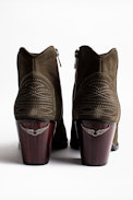 Bottines Molly Suede - Bottines à talons kaki femme en cuir suédé.