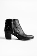 Bottines Molly Studs - Bottines à talons noires femme en cuir.