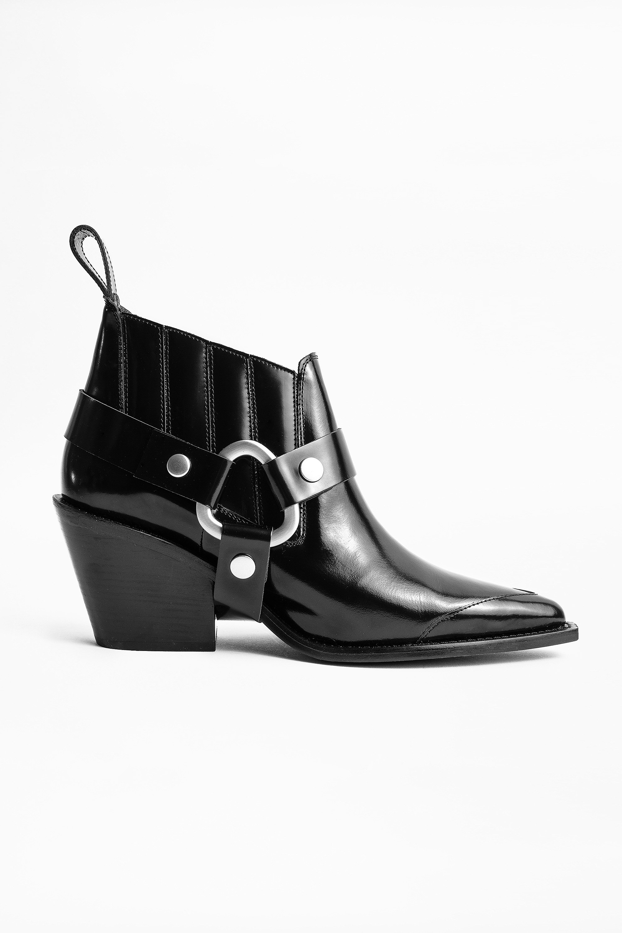 N'Dricks Glossy Ankle Boots Women’s black heeled ankle boots.
