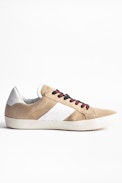 Zadig Patch Suede Men Sneakers - Men’s beige leather sneakers.