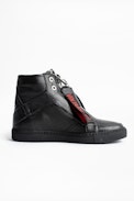 Sneakers ZV1747 High Flash Zip - Baskets montantes noires femme en cuir.
