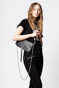 Rock Grained Clutch - Women's black clutch in grained leather.