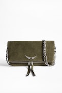 Rock Suede Patent Clutch - Women's khaki suede leather clutch.