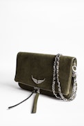 Rock Suede Patent Clutch - Women's khaki suede leather clutch.