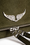Rock Suede Patent Clutch - Women's khaki suede leather clutch.