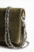 Rock Suede Patent Clutch - Women's khaki suede leather clutch.