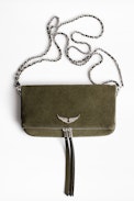 Rock Suede Patent Clutch - Women's khaki suede leather clutch.