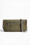 Rock Suede Patent Clutch - Women's khaki suede leather clutch.