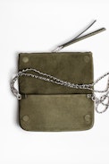 Rock Suede Patent Clutch - Women's khaki suede leather clutch.