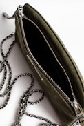 Rock Suede Patent Clutch - Women's khaki suede leather clutch.