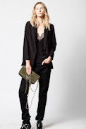 Rock Suede Patent Clutch - Women's khaki suede leather clutch.