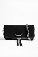 Rock Suede Patent Clutch - Women's black suede leather clutch.
