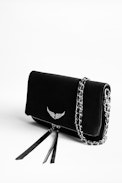 Rock Suede Patent Clutch - Women's black suede leather clutch.