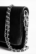 Rock Suede Patent Clutch - Women's black suede leather clutch.