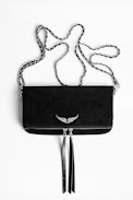 Rock Suede Patent Clutch - Women's black suede leather clutch.