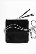 Rock Suede Patent Clutch - Women's black suede leather clutch.